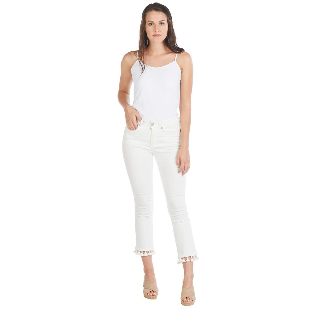 Mud Pie womens HARRISON TASSEL JEANS WHITE